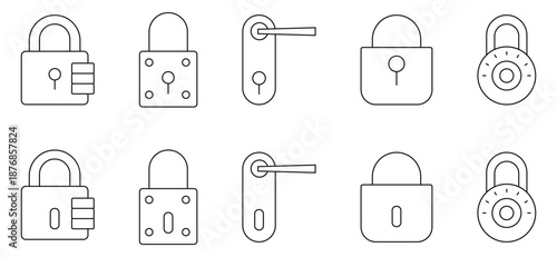 Padlock icon vector set. Icon security and access, Padlock open and closed symbol. Vector illustration.