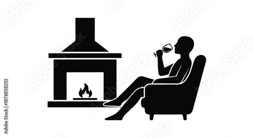 Relaxing by a warm fireplace with a glass of wine, enjoying a peaceful evening.