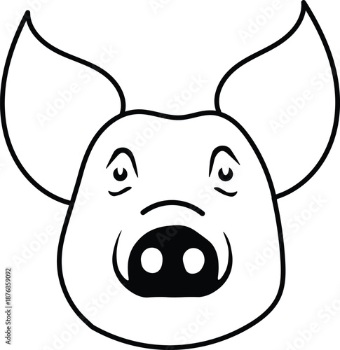 A pig head with a black and white outline.
