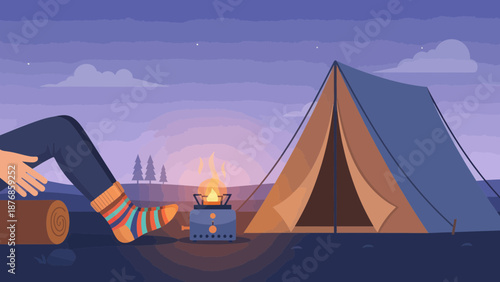 Camping Night Under Stars Peaceful Outdoor Recreation Near Campfire Adventure Time
