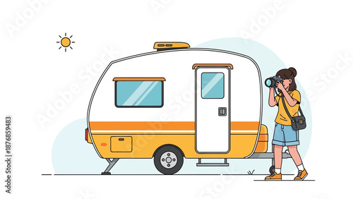 Capturing Memories On The Road Young Photographer With Vintage Camper