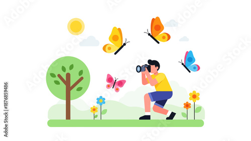 Capturing Nature's Beauty Photographer Taking Pictures Of Butterflies Outdoor