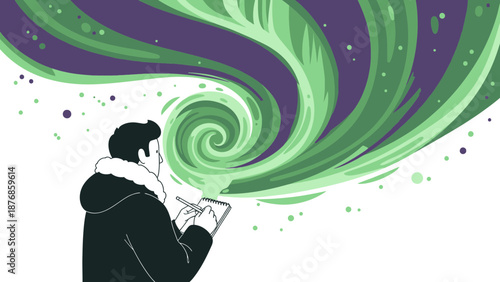 Capturing The Wonders Of Nature: A Man Sketching The Northern Lights Beauty