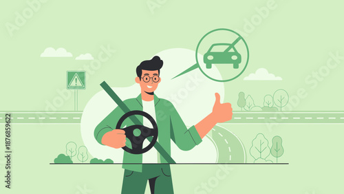 Car Free Day Concept Driver Promoting Sustainable Transportation And Environment