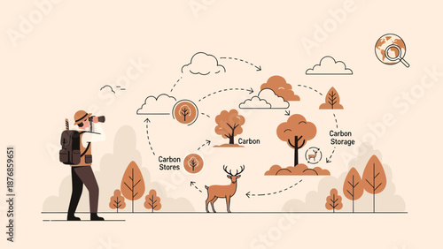 Carbon Cycle Visualization With a Forester Observing Nature And Wildlife