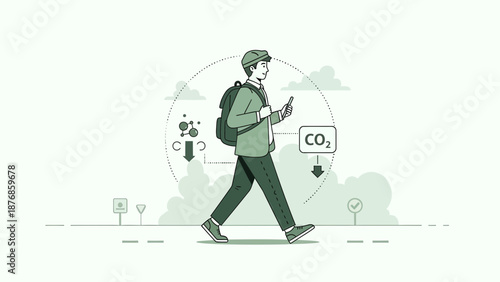 Carbon Neutral Lifestyle Person Walking to Reduce Emissions For Climate