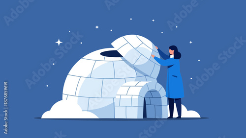 Building An Igloo Under The Stars A Woman Constructs A Traditional Shelter
