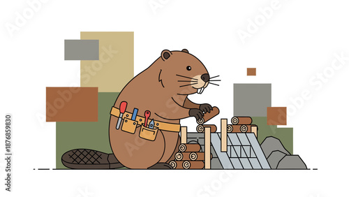 Busy Beaver Building A Dam Illustration For Construction Or Nature Themes