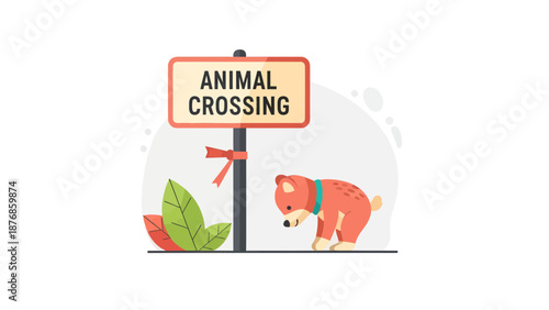Cartoon Animal Crossing Area With Cute Bear Vector Illustration Design