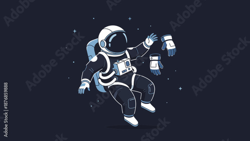 Cartoon Astronaut In Outer Space With Floating Gloves Vector Illustration