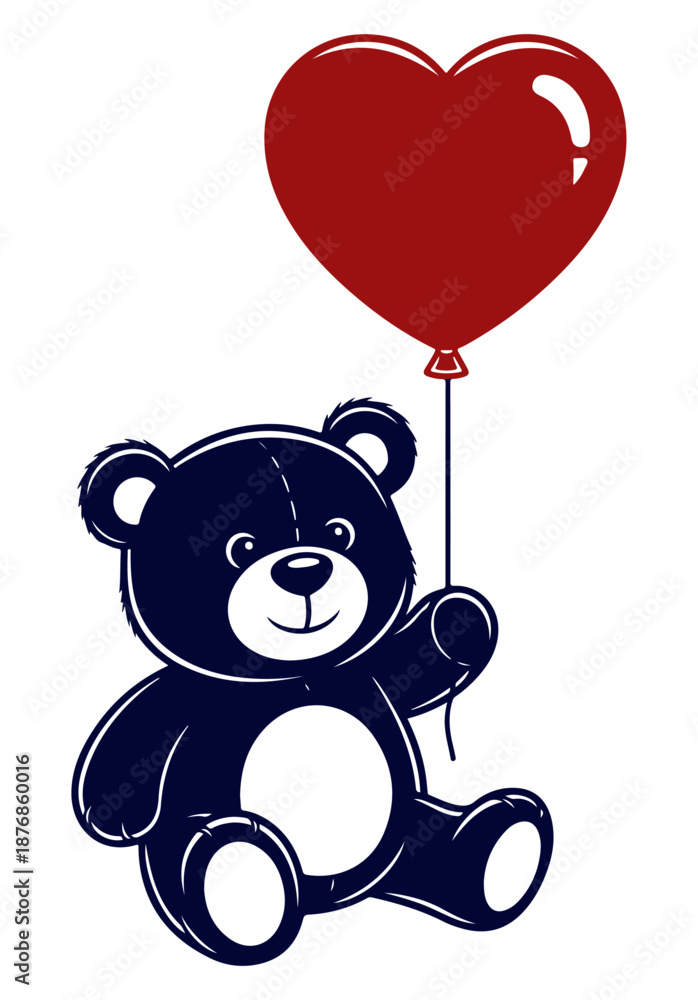 Naklejka premium Cute plush bear toy holding red heart-shaped balloon isolated on transparent background