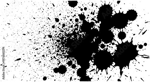 Ink splatters black spray stains on a transparent background for creative artistic projects