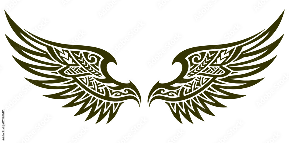 Obraz premium Tribal wings vector illustration with intricate pattern