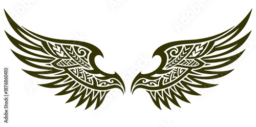 Tribal wings vector illustration with intricate pattern