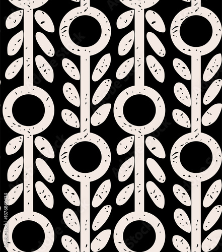 vector design, abstract floral seamless pattern with leaves, black and white texture textile 