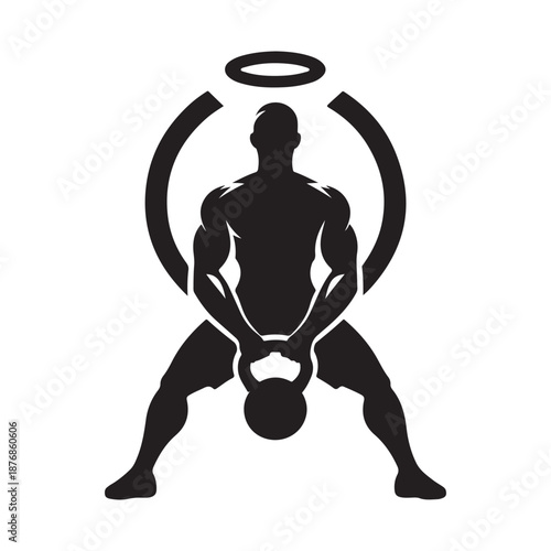kettle bell weightlifter vector silhouette line art idea illustration.