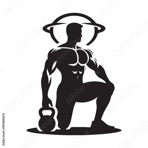kettle bell weightlifter vector silhouette line art idea illustration.