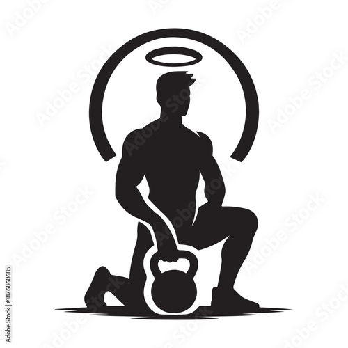 kettle bell weightlifter vector silhouette line art idea illustration.