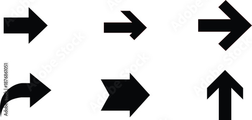 Six black arrow icons pointing in different directions on white background right left