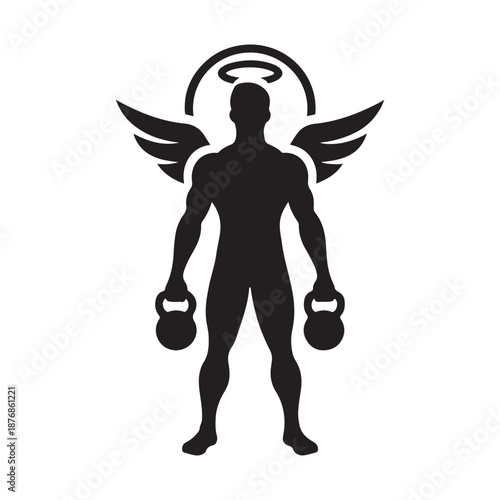 kettle bell weightlifter vector silhouette line art idea illustration.