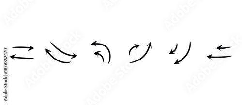 Arrow icons set in flat style. Curved arrows. Arrow sign, direction, rotation, up, upward, down, upward arrow symbols, vector illustrations on a transparent background.