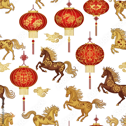 Festive Chinese New Year seamless pattern featuring lanterns