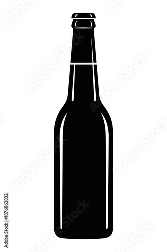 Sleek silhouette of a dark glass beverage bottle, perfectly sealed with an open top ready for pouring cold drinks