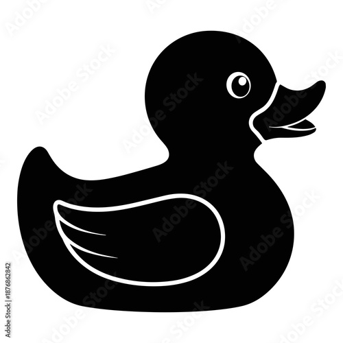 Silhouette icon of a classic rubber duck toy featuring simple solid black fill and clean white outline details for bath time fun.