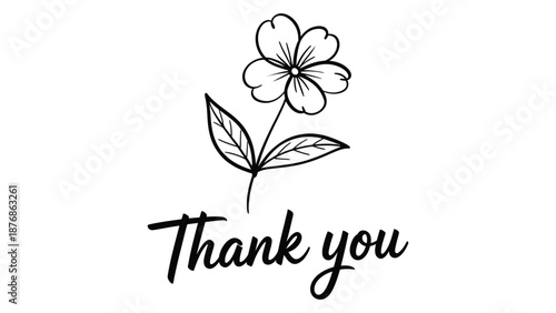  thank you handwritten lettering with minimalist flower line art isolated on white background gratitude appreciation greeting card design