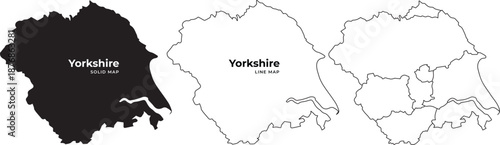 Yorkshire maps in three styles filled line and outline on white background