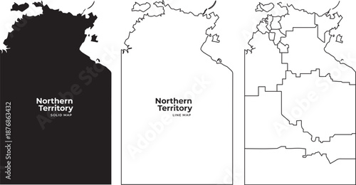 Northern territory australia maps in black and white line art styles