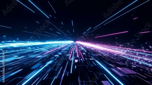 Futuristic Neon Highway with Speeding Lights.