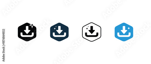Download Icon Set for Web and Mobile App User. Interface Design. Hexagon Download Icon. button shape. vector illustration 