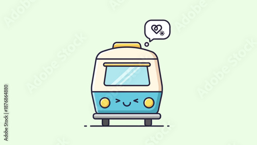 Cartoon Bus Thinking About Love For Romantic Vector Illustration