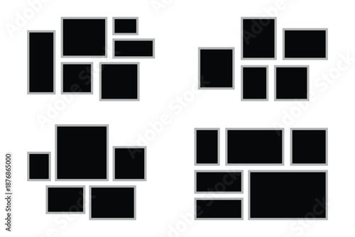 collage mockup frame. Image collage layout template set. Photo album or memory wall .Beige mosaic mood board grid collection. Picture frame set. Photo album idea for banner, poster, comic page, flyer.