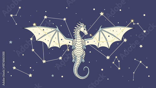 Celestial Dragon Ascending Through Starry Constellations In The Night Sky