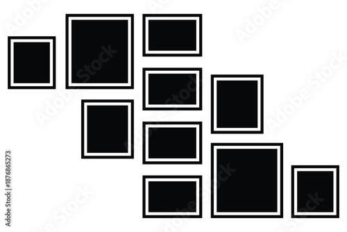 Wide empty photo collage template. photo collage mockup frame. Image collage layout template set. Photo album or memory wall idea for banner, poster, mockup, flyer.