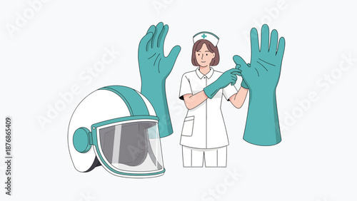 Cartoon Nurse Preparing Protective Gear For Pandemic Response And Safety Measures