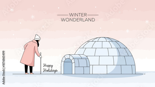 Charming Winter Igloo Scene With Figure And Festive Greetings Invitation