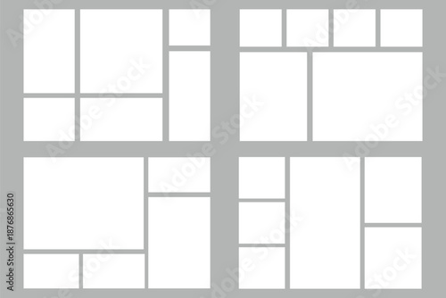 Set of rectangle and love , round collage for photo wall mood board template. collage for photos with picture frame in bento grid system.