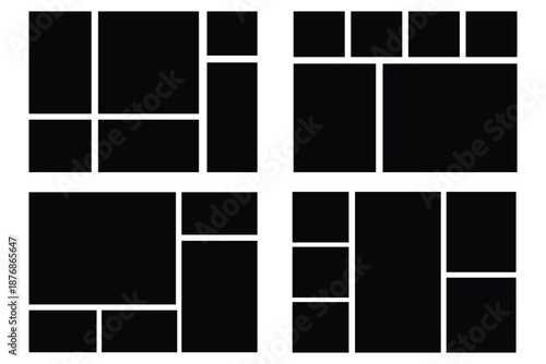 collage mockup frame. Image collage layout template set. Photo album or memory wall .Beige mosaic mood board grid collection. Picture frame set. Photo album idea for banner, poster, comic page, flyer.