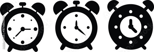 black alarm clock flat vector icon isolated on white background
