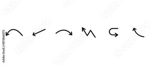Simple arrow icons set in line style. Curved arrows. Arrow sign, direction, rotation, up, upward, down, upward arrow symbols, vector illustrations on a transparent background.