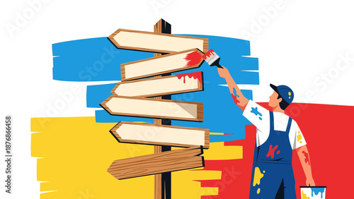 Colorful Pathways Painterly Directional Signpost With Bold Hues And Artistic Flair