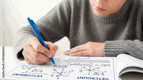 Concentrated Student Engaged In Solving Complex Mathematical Problems Diligently