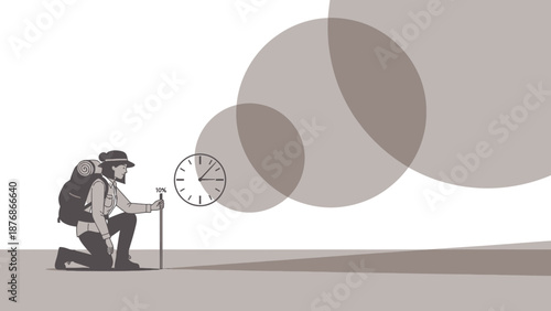 Concept Time Management During Hiking Adventure Illustration Progress Goal Concept