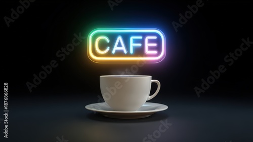 Vibrant neon cafe sign with glowing coffee cup for eye-catching restaurant advertisements and unique decor ideas