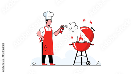 Chef Prepares Delicious Outdoor Barbecue With Flames And Smoke Over Hot Coals