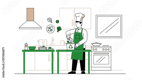 Chef Preparing Healthy Sustainable Food In An Environmentally Conscious Kitchen