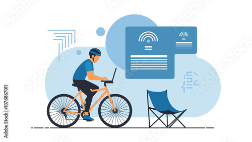 Connecting Adventures Digital Nomadic Lifestyle With Bicycle And Laptop Modern Freelancing